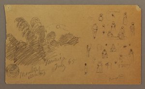 Tekening, figuren, bamboe bij maanlicht, juli 1865 door Frederic Edwin Church