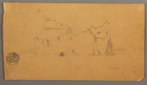 Tekening, Drijvende ijsberg met zeilboot, mogelijk 1859 door Frederic Edwin Church