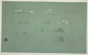 Tekening, Drijvende ijsbergen, 1 juli 1859 door Frederic Edwin Church
