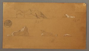 Tekening, Drijvende ijsbergen, 5 en 6 juli 1859 door Frederic Edwin Church