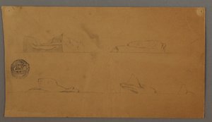 Tekening, Drijvende ijsbergen, mogelijk 1859 door Frederic Edwin Church