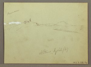 Tekening, Kudde schapen en herder, besneeuwde bergketens, april 1869 door Frederic Edwin Church