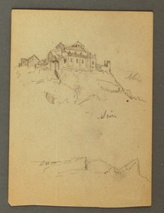Tekening, Vestingwerk van kliftoppen, Sion, Rhônedal, mogelijk 1868 door Frederic Edwin Church