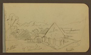 Tekening, Tuin, Huis, Cuautla; Verso: Kerk, Schuur, Cuautla, februari 1885 door Frederic Edwin Church