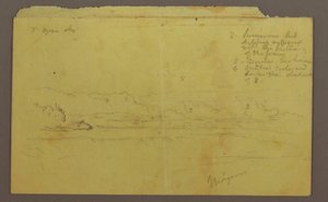 Tekening, Goat Island en Canadese watervallen, mogelijk 1856 door Frederic Edwin Church