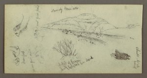 Tekening, Heuvel, Bosjes, Figuur, Kamelenstudies, mogelijk 1868 door Frederic Edwin Church