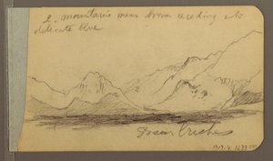 Tekening, Heuvel en bergketens; Verso: Weg in het bos, 1889