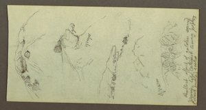Tekening, Heuveltoppen met keien, mogelijk 1868 door Frederic Edwin Church