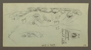 Tekening, Heuveltoppen met keien, mogelijk 1868 door Frederic Edwin Church