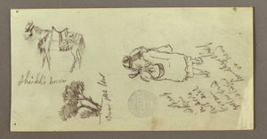 Tekening, Paard, figuur van achteren, bomen, mogelijk 1868 door Frederic Edwin Church