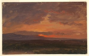 Tekening, Hudson Valley, New York met ondergaande zon achter de Catskill Mountains, 1855-65 door Frederic Edwin Church