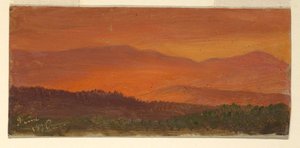 Tekening, Hudson-vallei en verre bergen bij zonsondergang, juni 1870 door Frederic Edwin Church