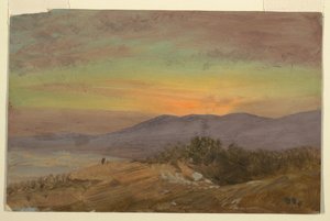 Tekening, Hudson-vallei, zonsondergang, 1869-70 door Frederic Edwin Church
