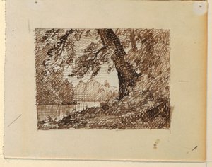 Tekening, denkbeeldig rivierlandschap, ca. 1870-73 door Frederic Edwin Church