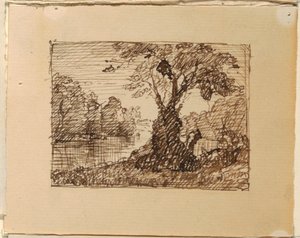 Tekening, denkbeeldig rivierlandschap, ca. 1870-73 door Frederic Edwin Church