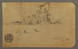 Tekening, Eiland, Twee ijsduikers, 1878 door Frederic Edwin Church