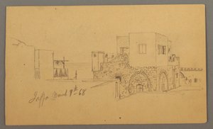 Tekening, Jaffa Street Corner, Palestina [Tel Aviv, Israël], 9 maart 1868 door Frederic Edwin Church