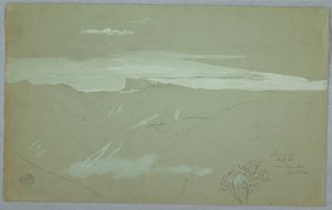 Tekening, Jamaicaanse kust en lucht gezien van bij Captain Kent, Bellevue, Jamaica, juli 1865 door Frederic Edwin Church