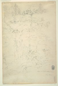 Tekening, Kaaterskill watervallen, Catskill gebergte, New York, juli 1844 door Frederic Edwin Church