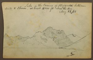 Tekening, Meer, Mojanda-woestijn, Ecuador, 29 augustus 1853 door Frederic Edwin Church