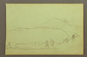Tekening, Meer, heuvelbereik, mogelijk 1856 door Frederic Edwin Church
