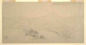 Tekening, Landschappelijke compositie: Gesuggereerd door het landschap op de weg tussen Paso, Colombia en Quito, Ecuador, 26 augustus 1853 door Frederic Edwin Church