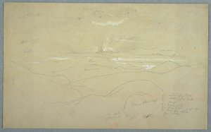Tekening, Landschap bij zonsondergang, Jamaica, juli 1865 door Frederic Edwin Church
