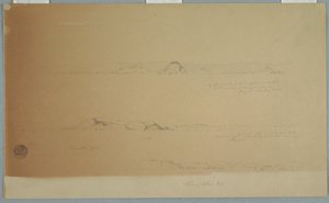 Tekening, Landschap bij Fogo eiland, Brimstone, Head, Change Island Rocks, 2 juli 1869 door Frederic Edwin Church