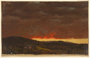 Tekening, Landschap, zonsondergang, ca. 1845 door Frederic Edwin Church