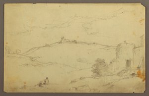 Tekening, Landschap met figuren, 1885 door Frederic Edwin Church