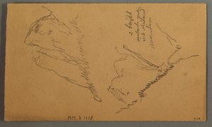 Tekening, Man in een boot, Rocky Peak over Pines, mogelijk 1868 door Frederic Edwin Church
