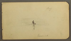 Tekening, Man in kano, mogelijk 1878 door Frederic Edwin Church