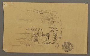 Tekening, Man scheert zich, op de rug gezien, mogelijk 1878