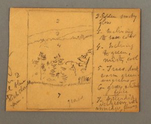 Tekening, weide, aantekeningen, mogelijk 1856 door Frederic Edwin Church