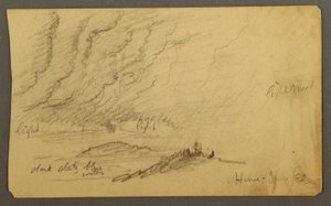 Tekening, Mist over rivier en heuvels, juni 1882 door Frederic Edwin Church