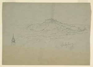 Tekening, Motief van stad in bergachtig land, 1868 door Frederic Edwin Church
