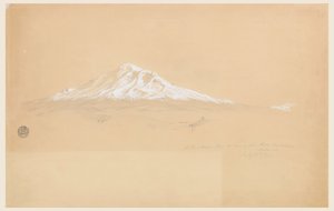Tekening, Mount Chimborazo vanuit het huis van Senior Pablo Bustamante, Riobamba, Ecuador, 14 juli 1857 door Frederic Edwin Church