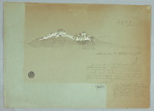 Tekening, berg Iliniza, Ecuador, 3 juli 1857 door Frederic Edwin Church