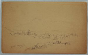 Tekening, "Mount Katahdin from the West" [Westwaarts kijkend naar Mount Katahdin], augustus 1852 door Frederic Edwin Church