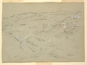 Tekening, Olijfberg, Bethanië, Siloam en Jeruzalem, Palestina [Bethanië en Silwan, Oost-Jeruzalem en Jeruzalem, Israël], 7 en 10 februari 1868 door Frederic Edwin Church