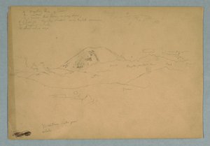 Tekening, bergtop, mogelijk Chimborazo, oprijzend over drie opeenvolgende bergketens, Ecuador, 1857