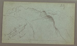 Tekening, Bergtoppen, juli mogelijk 1868 door Frederic Edwin Church