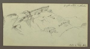 Tekening, Bergtoppen, mogelijk 1868 door Frederic Edwin Church