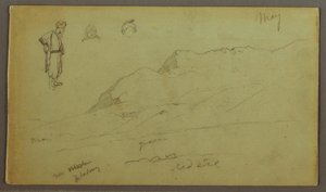 Tekening, Bergketen, Figuurstudies, mei mogelijk 1868 door Frederic Edwin Church