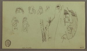 Tekening, Bergketen, Figuurstudies, mei mogelijk 1868 door Frederic Edwin Church