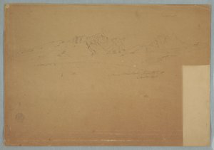 Tekening, Bergketens met ruige toppen, bij Machachi, Ecuador, 19 juni 1857 door Frederic Edwin Church