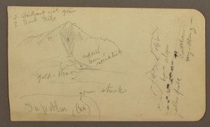 Tekening, Berg, Zapotlan; Verso: Beboste helling, Cuitzeo meer, januari 1885 door Frederic Edwin Church