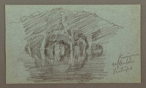 Tekening, Berg en weerspiegeling op meer, mogelijk 1868