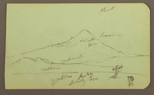 Tekening, Berg, boom, figuur; Verso: kerk, boom, 1883 door Frederic Edwin Church