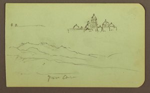 Tekening, Bergen, Kerk; Verso: Figuren, Kerk, 1883 door Frederic Edwin Church